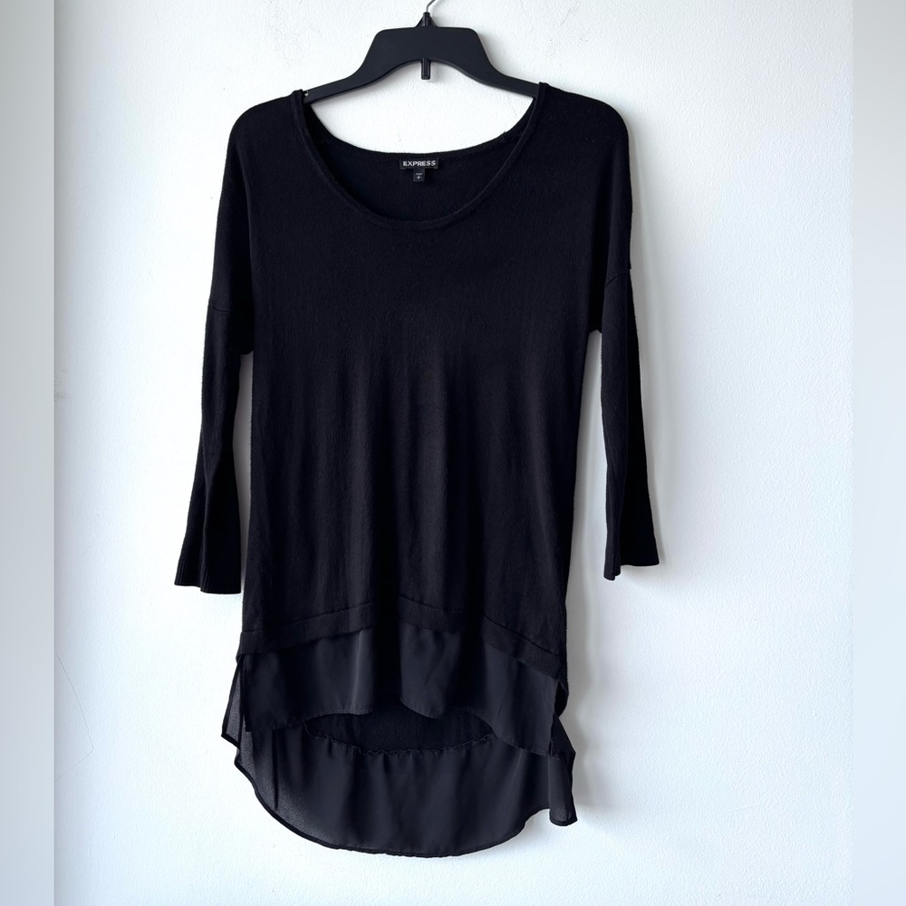 Express Sweater Tunic Black Knit High Low Womens Small Soft Girl Classic Ballet